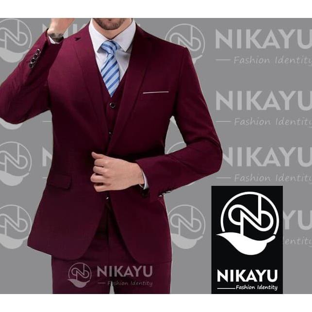 Jas Pria MODRIC MAROON - Jas Cowok Model Slimfit Warna Merah Tua