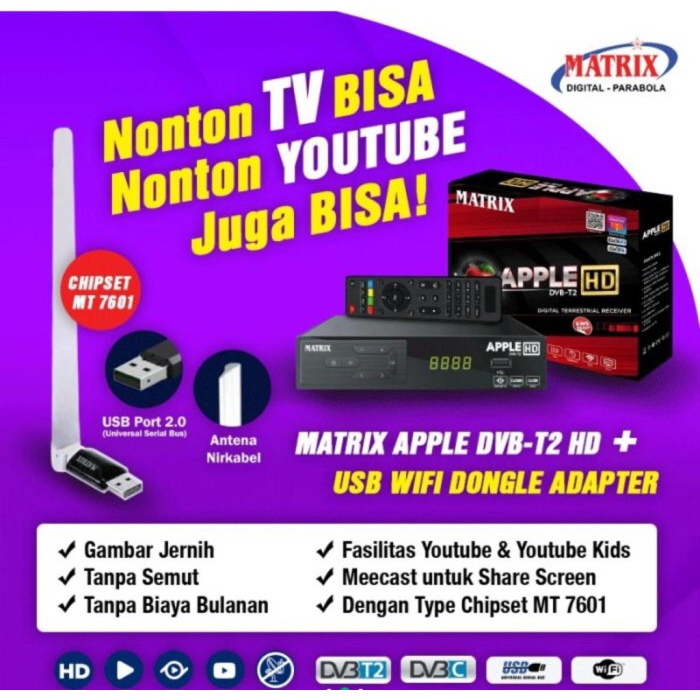 NEW SERIES SET TOP BOX DVBT2 MATRIX APPLE HD NEW MERAH (YOUTUBE) ORIGINAL TERBARU