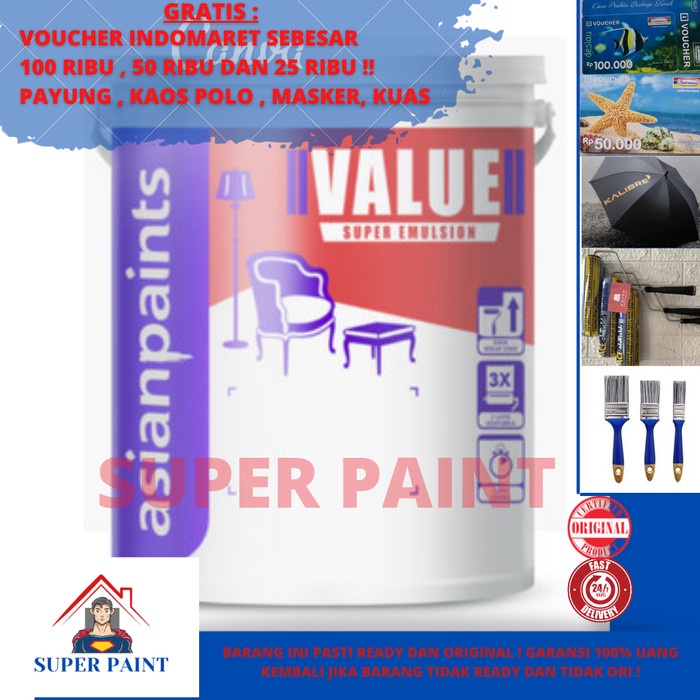 Terlaris Cat Tembok & Plafon Asian Paint Apko Value Super Putih White 25Kg Pail