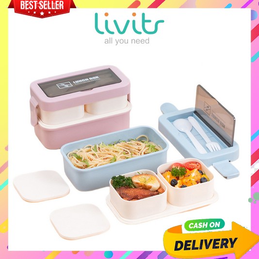 Lunch Box Set Anak Sekolah Paper Stainless Steel 1 Anti Tumpah Wadah Nasi Tahan Panas Lunchbox Laki 