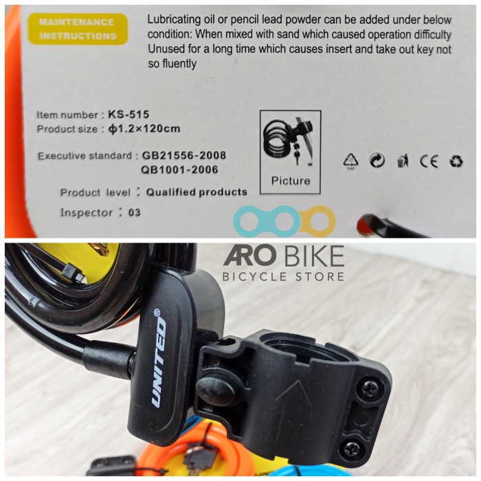 Gembok Kunci Pengaman Sepeda Helm Motor United Ks 515 Kunci Spiral