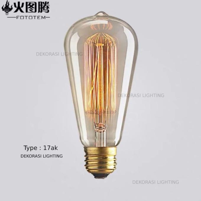 LAMPU BOHLAM EDISON FILAMENDT NON LED PIJAR 40WATT DIMMER DESIGN KAFE