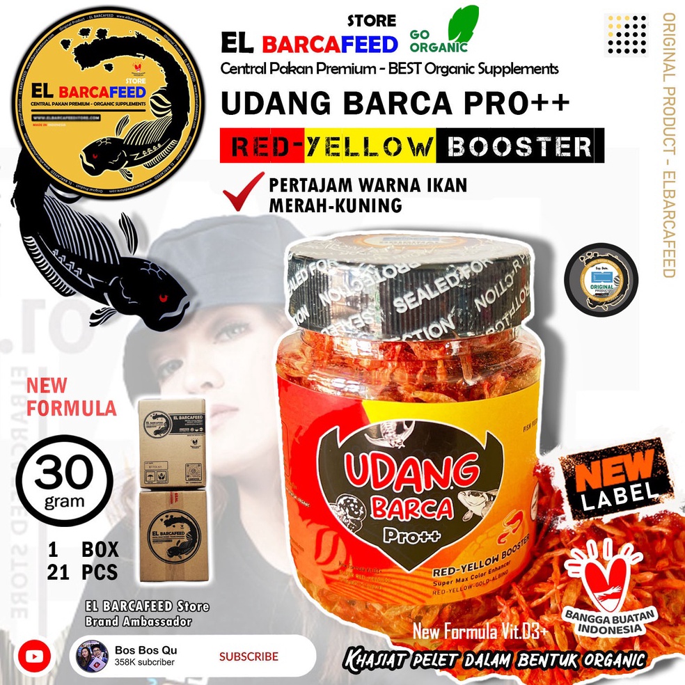 [PROMO8BST] UDANG BARCA Pro++ [SUPER RED-YELLOW COLOR ENHANCER] UDANG KERING 30 gr  - Pakan Pelet Ik