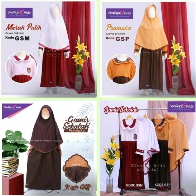 Seragam Sekolah SD Muslim Model Gamis Anak Perempuan Syari Merah Putih