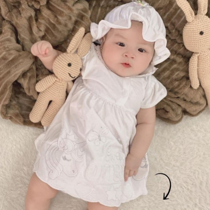 baju bayi Baju Bayi Perempuan Dress Putih Aqiqah Baptis Sweet Love Set Topi(Z9J2) baju bayibaju bayi