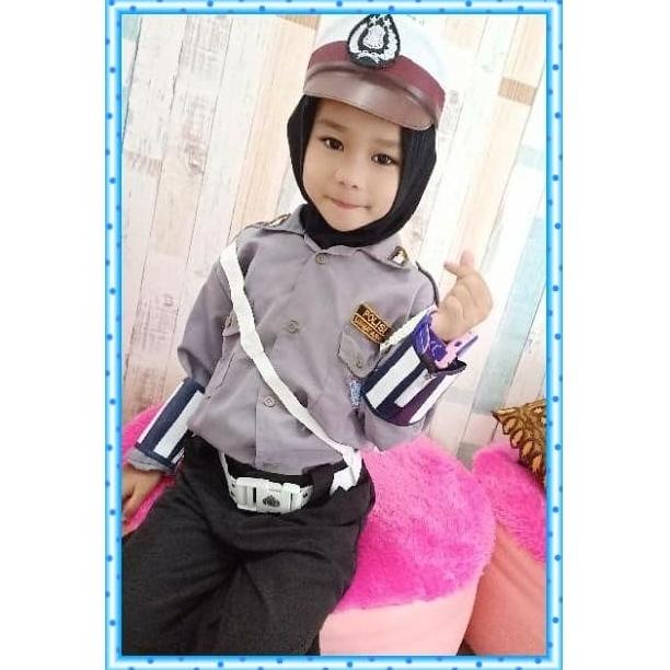 Baju Polisi lalu lintas anak perempuan celana panjang Hijab Baju Pocil