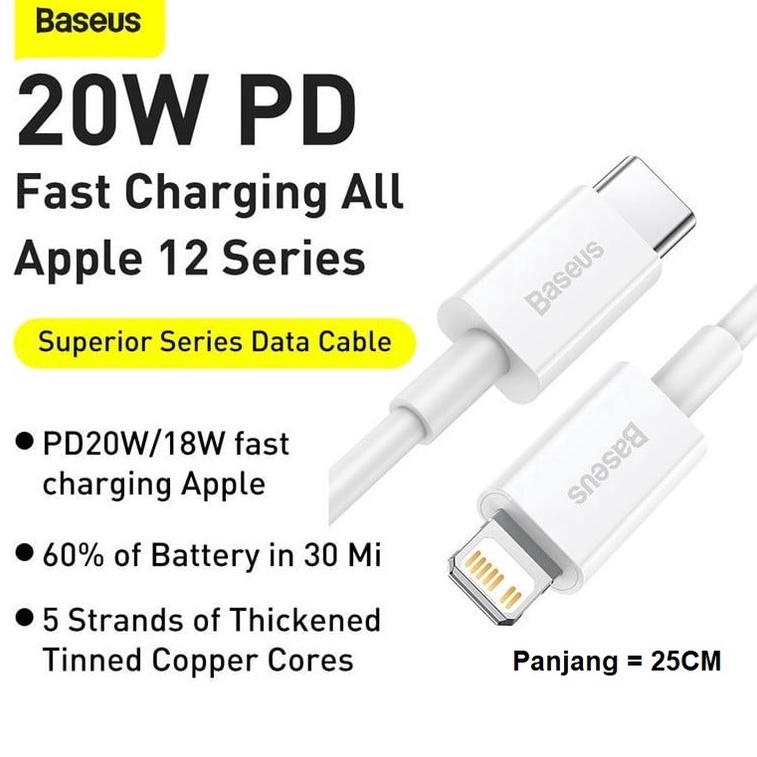 Termurah.. Baseus Original Superior Kabel Data Type C to Lightning 20W 25CM Iphone 11 12 Powerbank C