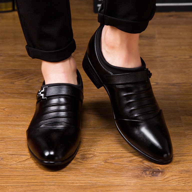 MENARIK. COD Import Sepatu Pantofel Pria Cowok Pantofel Tanpa Tali Kerja Kantor Formal Slip On Hitam