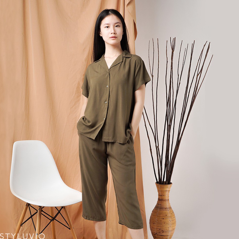 BOOMING GILDA Rayon Set / Setelan Celana Panjang 3/4 Rayon Full Kancing / Baju Tidur Baju Casual Baj