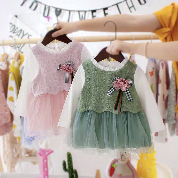 RECOMENDED. INCESSBABY Dress Baju Gaun Anak Bayi Perempuan Cewek Import Korea Newborn Lengan Panjang