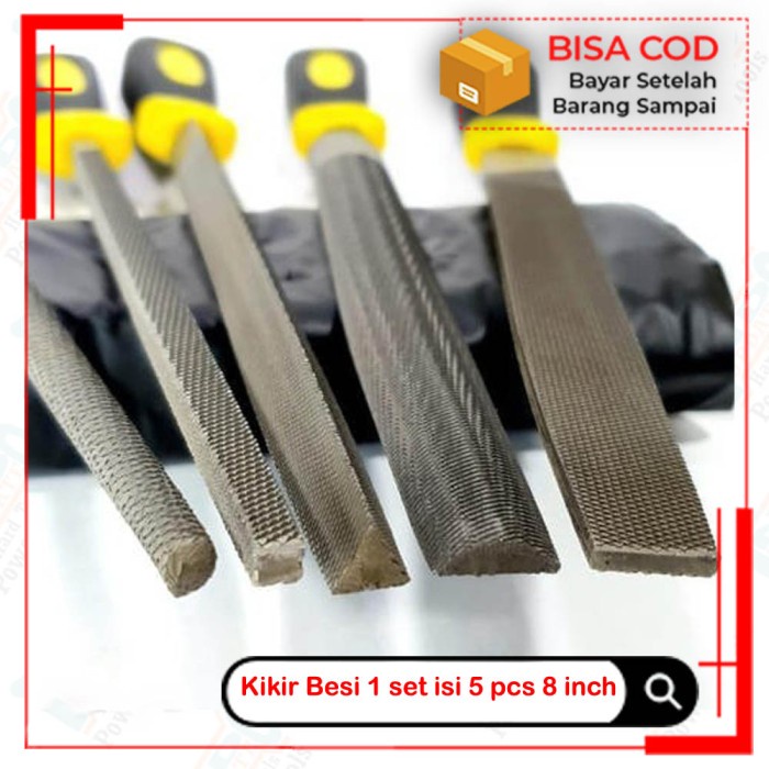 Kikir besi baja gepeng Plat baja Set Lengkap isi 5 pcs Ukuran 8 inch