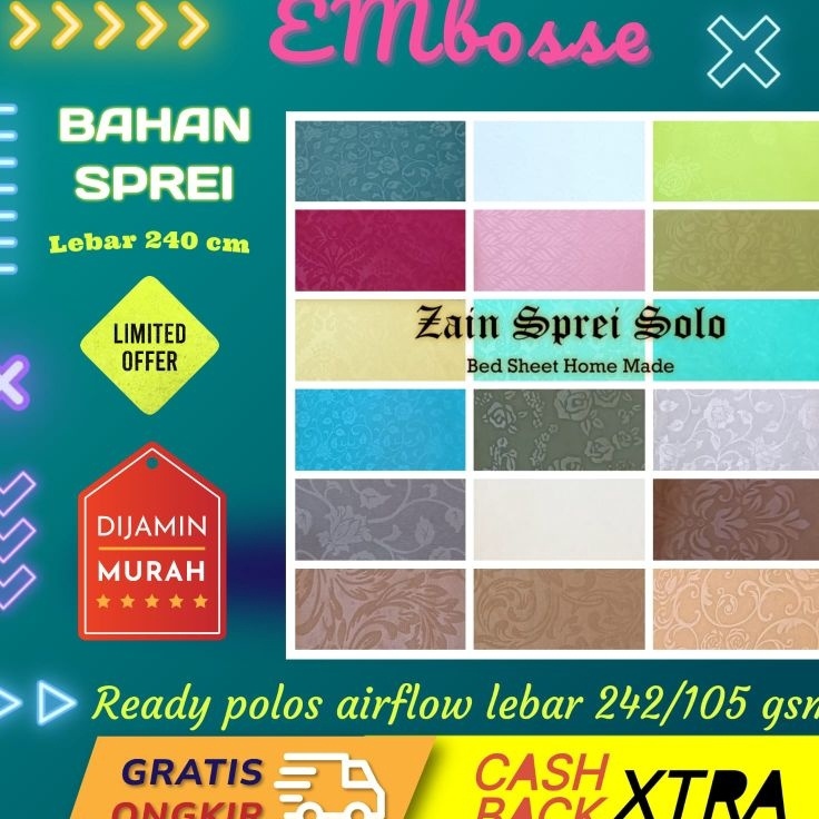 Free Ongkir KAIN SPREI POLOS/EMBOSS 115 GSM PREMIUM MOTIF L 240CM DISPERSE POLYMIKRO GORDEN PIYAMA