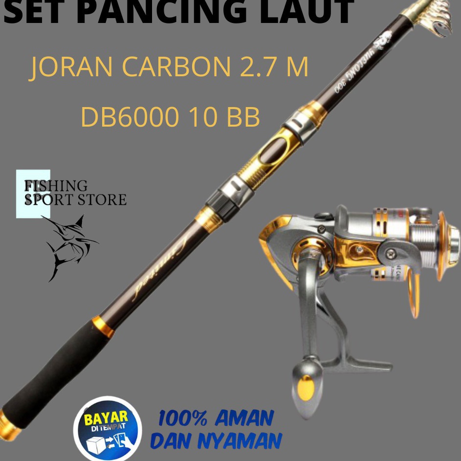¯ mk Set Alat Pancing Laut Kekuatan 20kg Joran 2,1 M/ 2,7 M /3 M/3,6 M Reel debao DB6000 10 Ball Bea