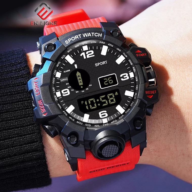 Stok Terbatas.. EN LIGNE - Jam Tangan Sport Pria - Jam Tangan Digital Tali Resin  EL577