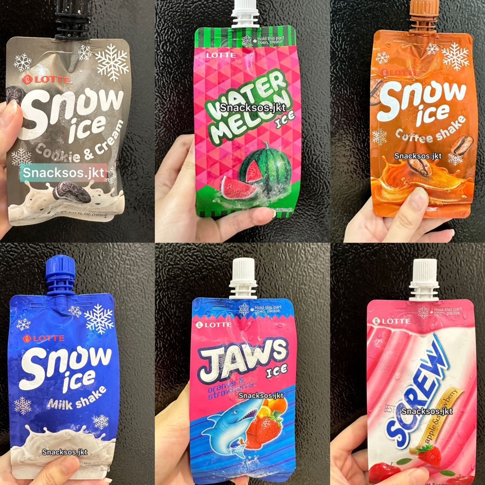 

[KODE 1920] LOTTE JAWS ICE ORANGE STRAWBERRY / LOTTE COOKIES&CREAM / LOTTE WATERMELON / LOTTE SCREW APPLE STRAWBERRY / LOTTE SNOW ICE MILKSHAKE / LOTTE SNOW ICE COFFEE SHAKE