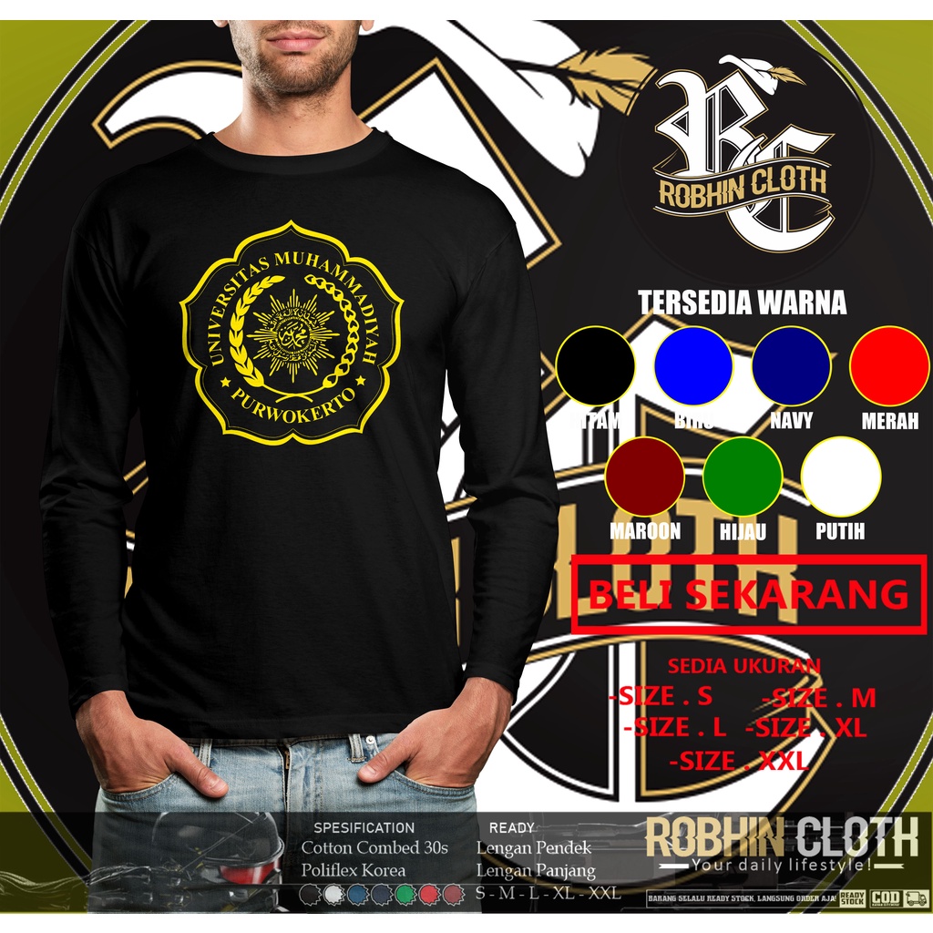 Kaos Kampus Universitas Muhammadiyah Purwokerto Logo Lengan Panjang Baju Distro