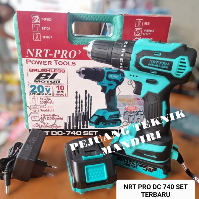 Mesin Bor Cordless Brushless Nrt Pro Dc740 Set / Nrt Pro Dc-740 Set