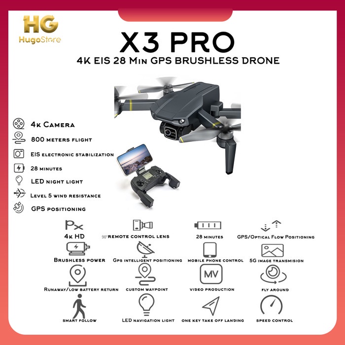 X3 PRO 4K EIS 28 MIN GPS BRUSHLESS DRONE ORIGINAL