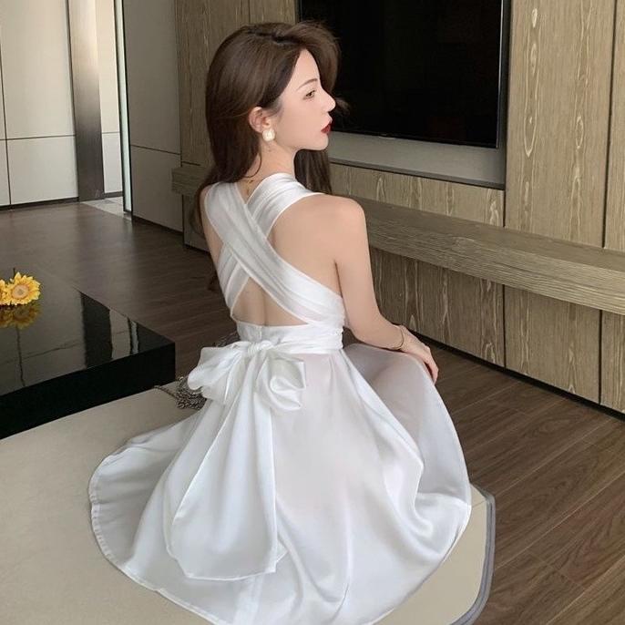 SATIN PARTY COCKTAIL SEXY BACK DRESS SILANG NIGHT DRESS MALAM IMPORT