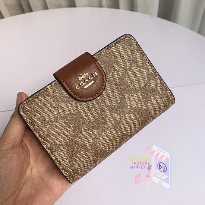 Dompet COACH C0082 Medium Wallet Signature Corner Zip Khaki Brown