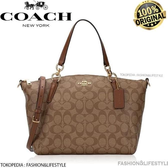 TAS COACH Signature Small Kelsey Khaki Saddle ORIGINAL 100% COACH