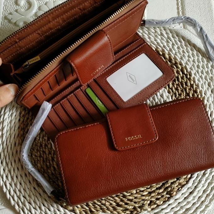 Dompet fossil madison zip clutch brown