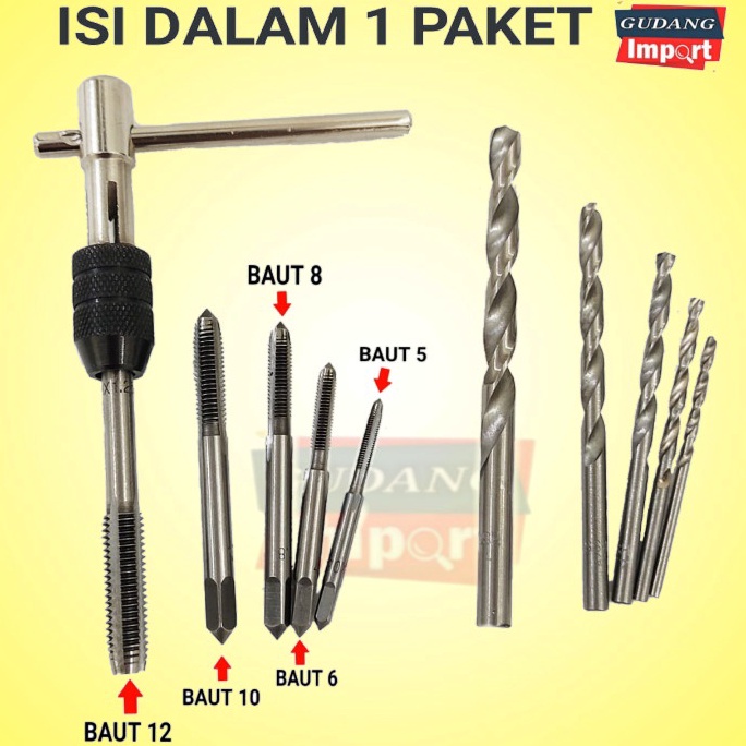 ゝ HAND TAP SET + MATA BOR SENAI DRAT BAUT PEMBUAT DERAT ULIR BAUD HANDTAP HANDTAB HAND TAB ↑