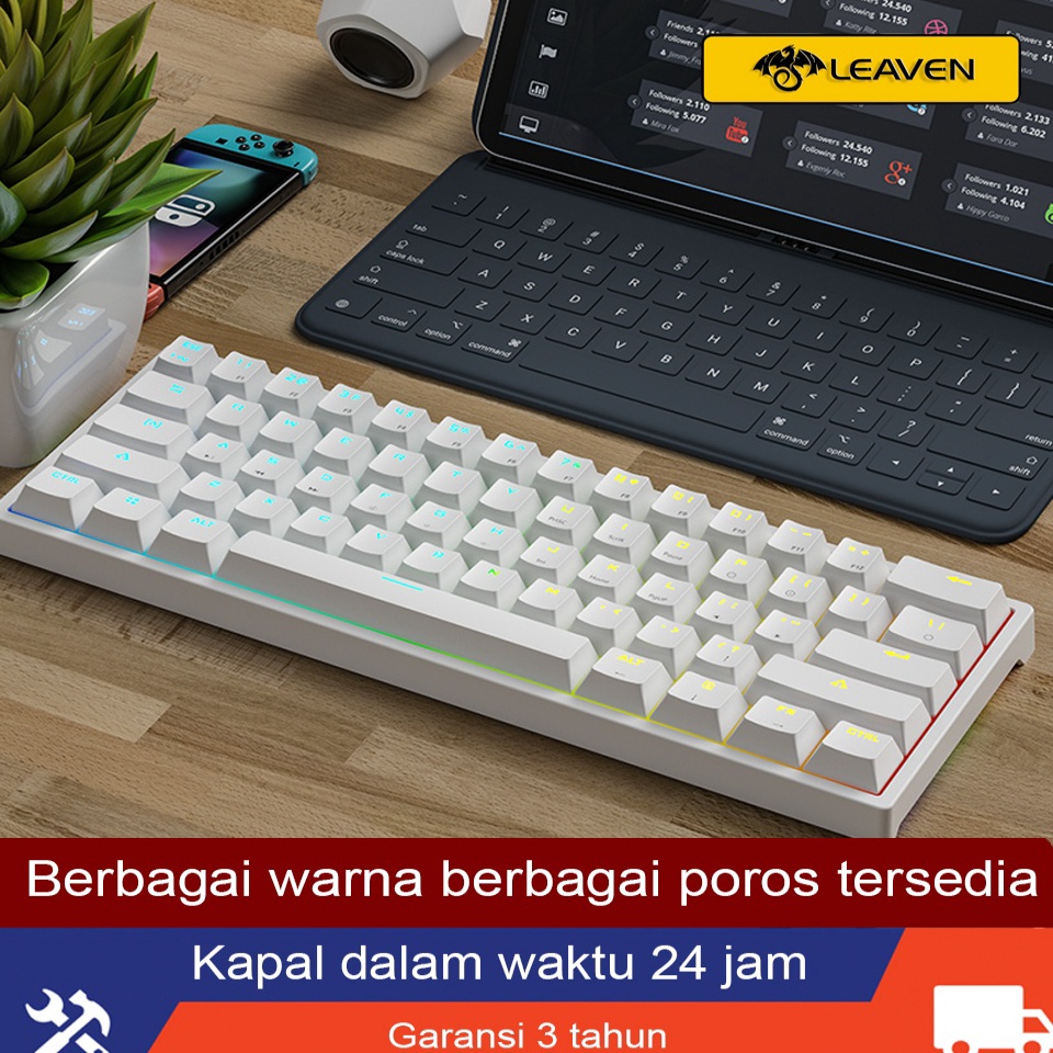 TERMURAH. LEAVEN keyboard mechanical gaming rgb wired outemu blue switch red switch hotswap keyboard