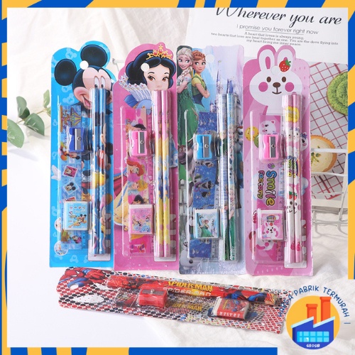 

HPT Stationery Set 5 in 1 Alat Tulis Anak Sekolah Penghapus penggaris Pensil Serutan Karakter Lucu