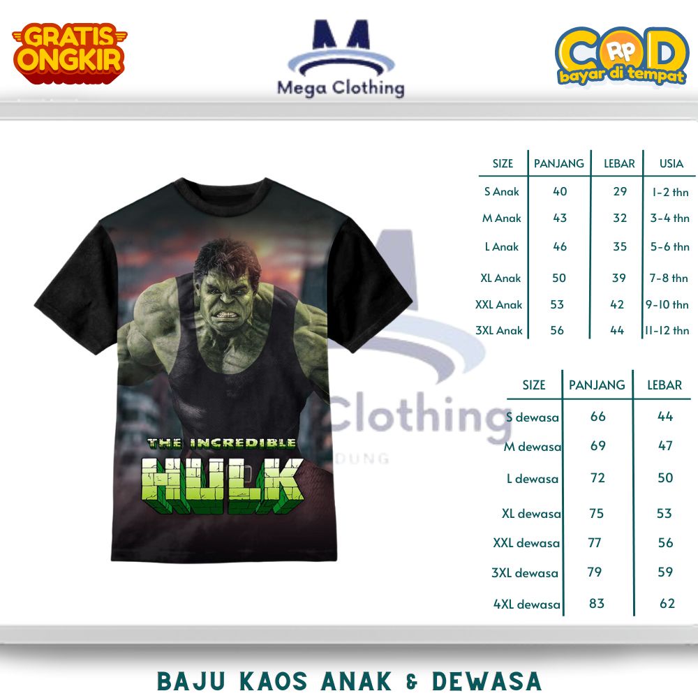 Kaos The Incredible Hulk v5 Anak & Dewasa - Baju Couple Anak & Dewasa The Incredible Hulk v5 Unisex 