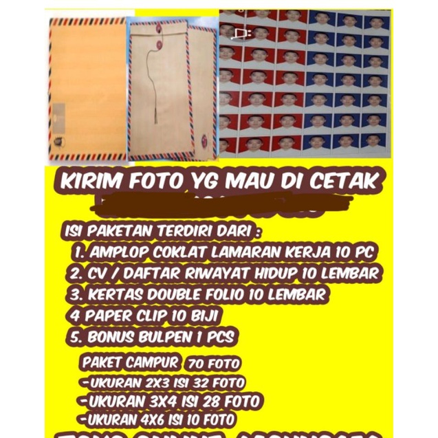 

paket lamaran kerja amplop coklat murah dan cetak foto 2x3,3x4,4x6