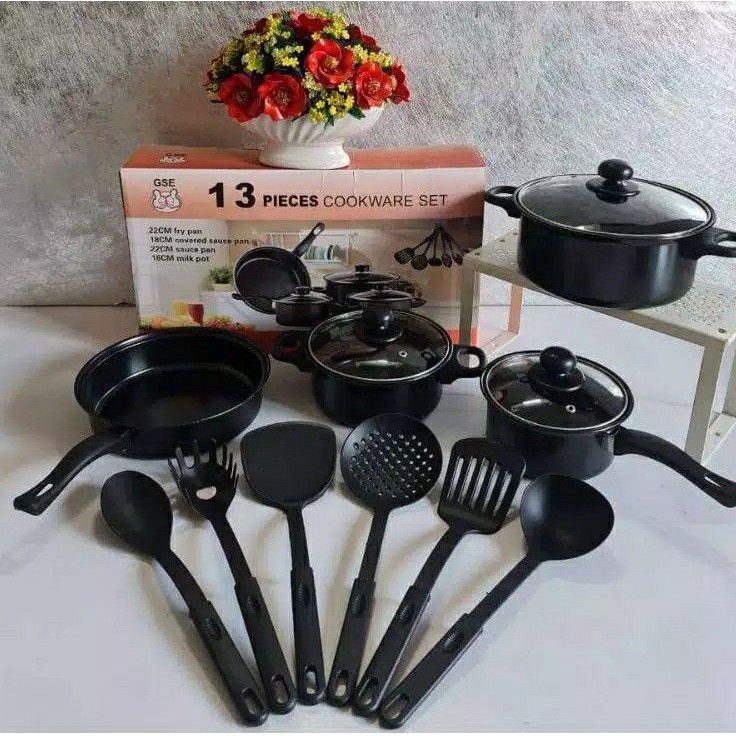 ☍ Cookware Set / Alat Masak 1 Set 13 Pcs / Panci Masak Set / 13 Pcs / Panci Serbaguna Lengkap Untuk 