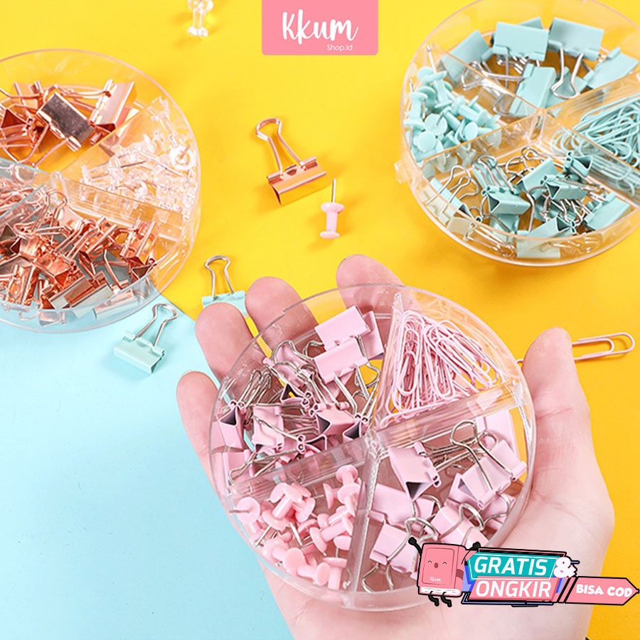 

X5Q 72 PCS KOMBINASI PENJEPIT CUTE/ CLIP BINDER CLIP PUSH PIN SET E34