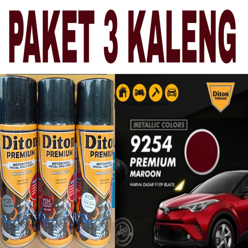 PAKET 3 KALENG pilok pilox diton premium cat semprot PREMIUM MAROON 9254 merah marun maron merah hat