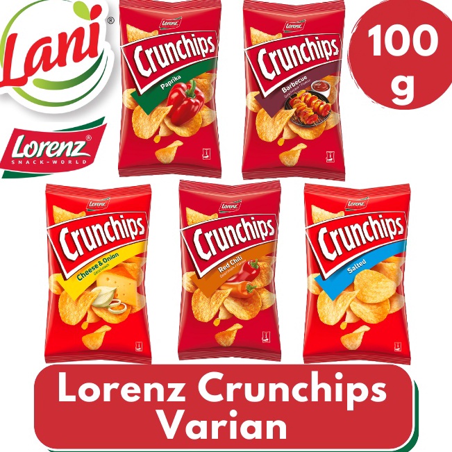 

Harga Murah Lorenz Crunchips Potato Chips All Varian Salted / Barbecue / Red Chili / Cheese & Onion / Paprika 100 g Grosir