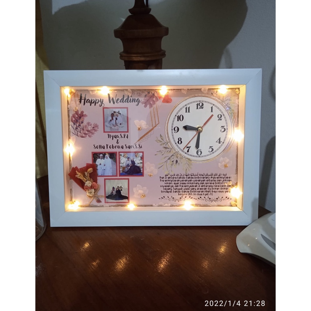TERLARIS. Frame 3D Premium Paling Jumbo LAMPU LED+JAM nyala/Pigura/Bingkai/35x25cm/Figura/Buket foto