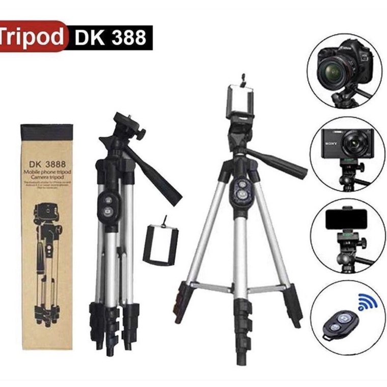 Terbaik Tripod 3888 - Bluetooth Tripod HP dan Kamera Universal + Free Holder U dan Tas Tripod Duduka
