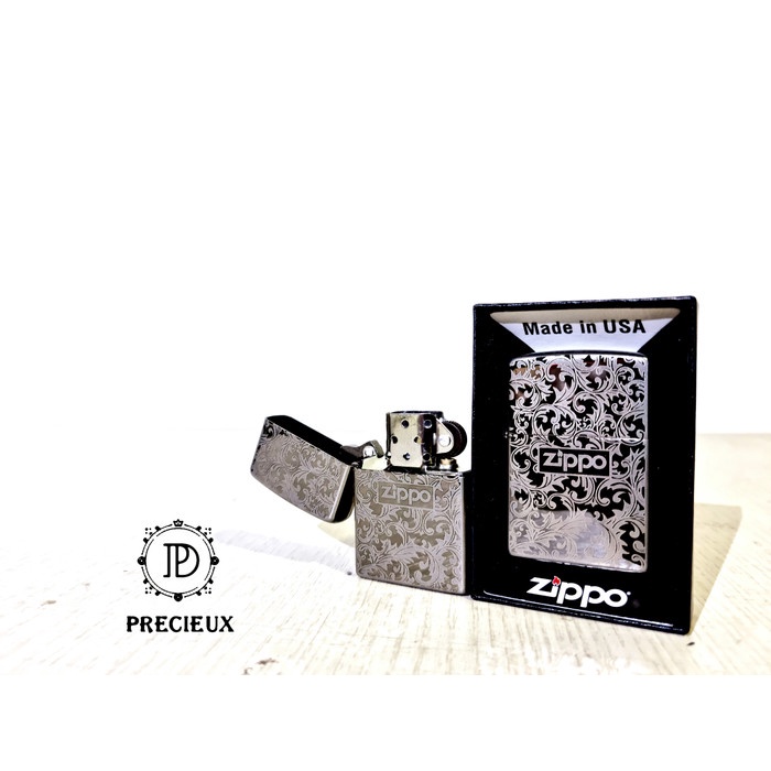 Korek Api Zippo Batik Black Titanium Glossy Original Ping "Precieux"