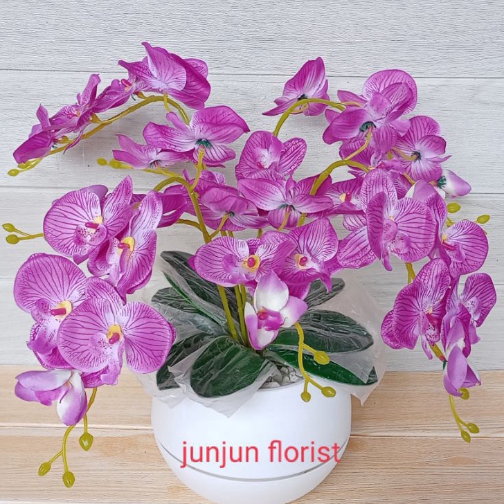 Baru Bunga anggrek plastik jumbo pot bola besar/bunga hiasan meja /bunga anggrek jumbo artificial//