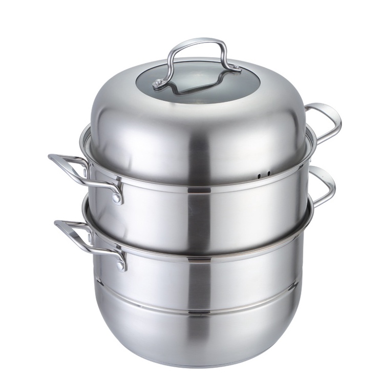 ➦ DHW Panci Kukus Langseng Serbaguna 3 Tingkat Susun Jumbo Multifungsi Tutup Kaca Besar 28 & 30 CM S