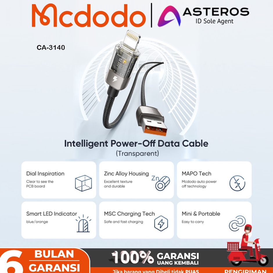 Diskon MCDODO Kabel Data Untuk iPhone 5 6 7 8 X Xr Xs USB Lightning FAST Charging Auto Off CA-4601 C