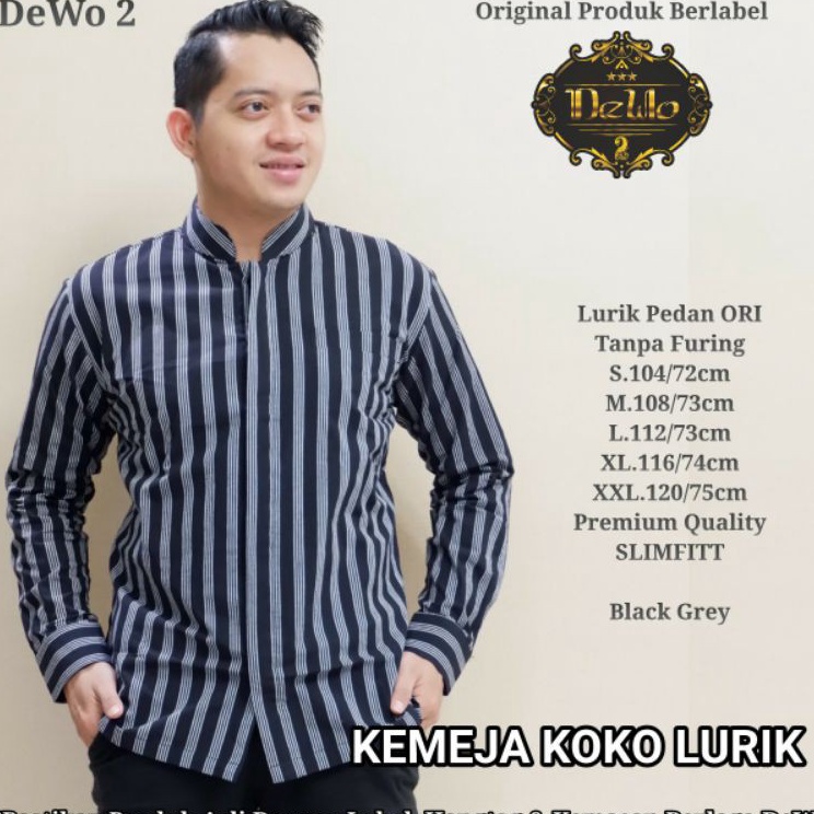 DISKON BRANDS FESTIVAL Kemeja Lurik Lengan Panjang Pria Lurik Pria Black Grey Lengan Panjang KEMEJA 