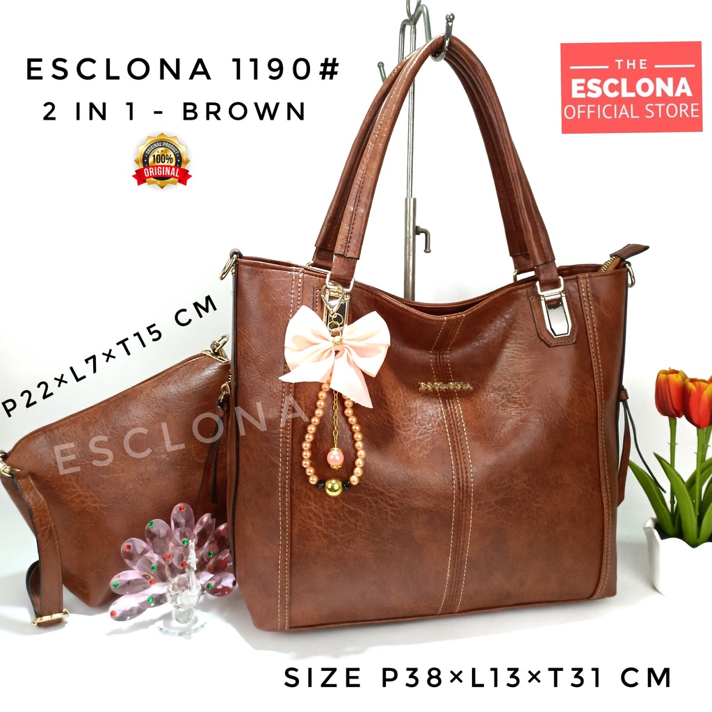 ESCLONA Tas Wanita Tas Selempang Fashion Shoulder Tote Bag Import Kuliah Kantor Kerja Terbaru 1190