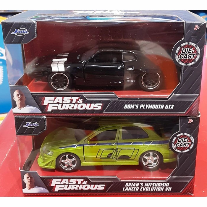 HOT SALE SALE: JADA FAST & FURIOUS DOM PLYMOUTH GTX/BRIAN MITSUBISHI LANCER EVO TERBARU