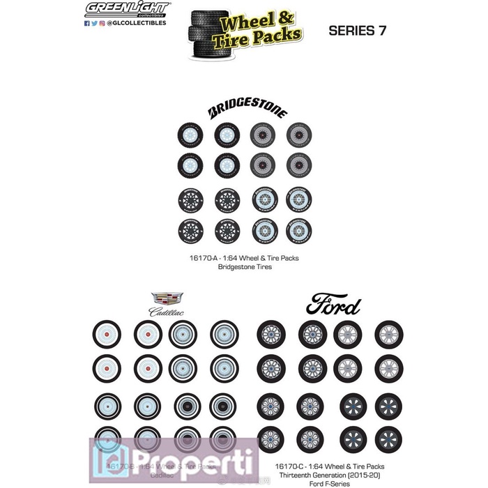 Miniatur Wheel Tire Series 7 Ban Greenlight Bridgestone Cadillac Ford Terlariss 