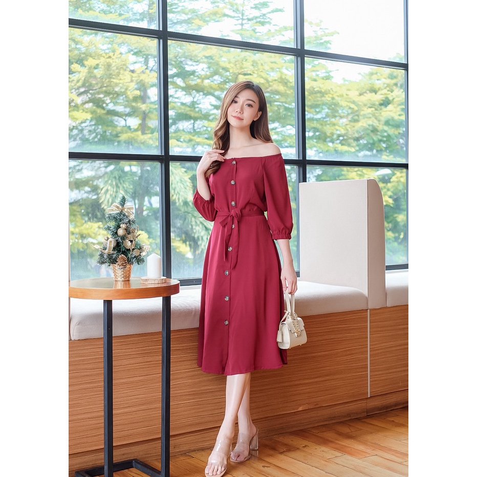 Kirim Langsung COTTONBELLS CASUAL DRESS WANITA EMILY BUTTON PLAID SQUARE MIDI (CV - D 4068) Terkini