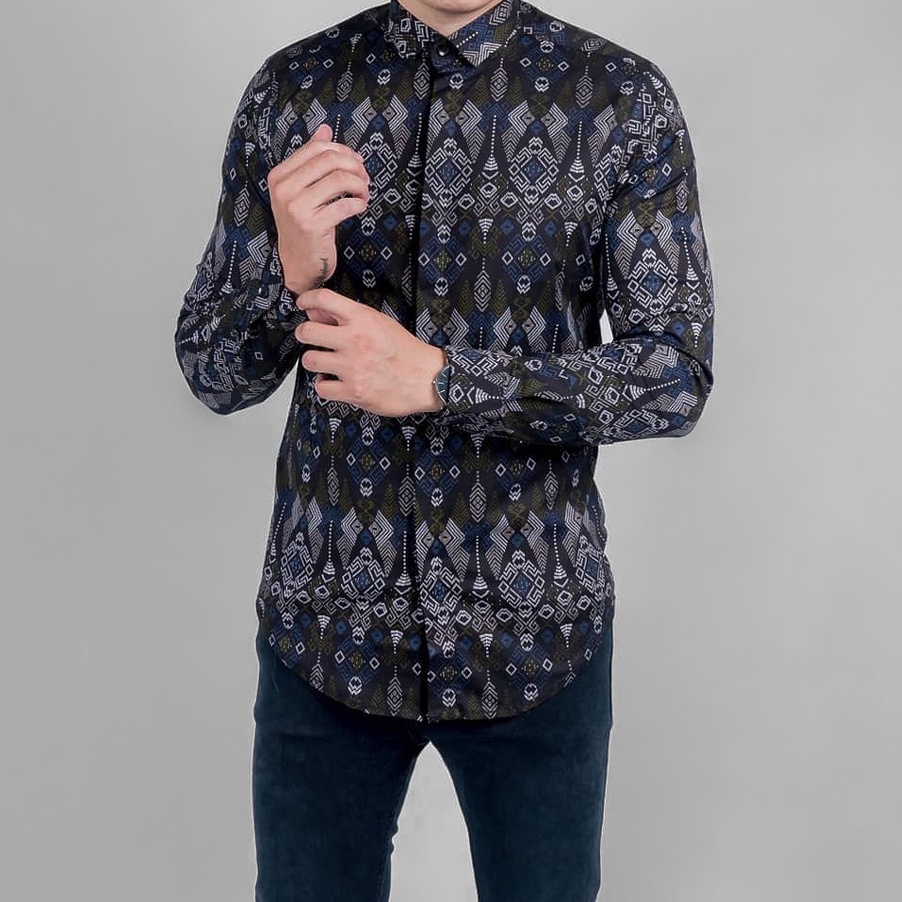 ほ M 3445 DGM Fashion Kemeja Batik Songket Pria Batik Pria Lengan Panjang Batik Premium Batik Songket