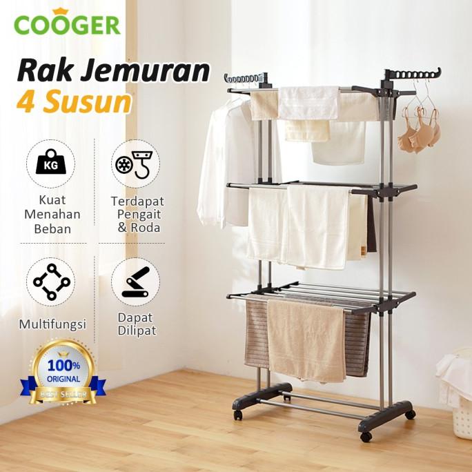 COOGER Rak Jemuran Baju Stainless Steel Rak Jemuran Handuk 4 Susun