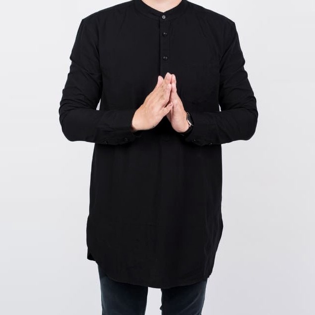 Ð LX 6398 Baju Koko Kurta Pria Cowok Lengan Panjang Hitam Black Polos Ada Big Size Jumbo PALING AMPU