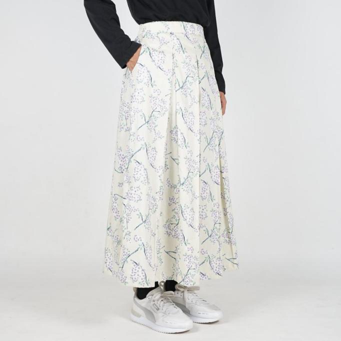 Trend Dailyoutfits Rok Kotak Pleated Midi Skirt Flare Cream Umbrella Premium Original